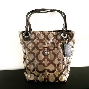 LIKE NEW COACH Signature Alex Optic Coated Canvas Tote Bag